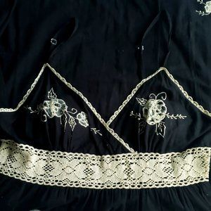 Black Spaghetti Strapped Midi with Floral Trim